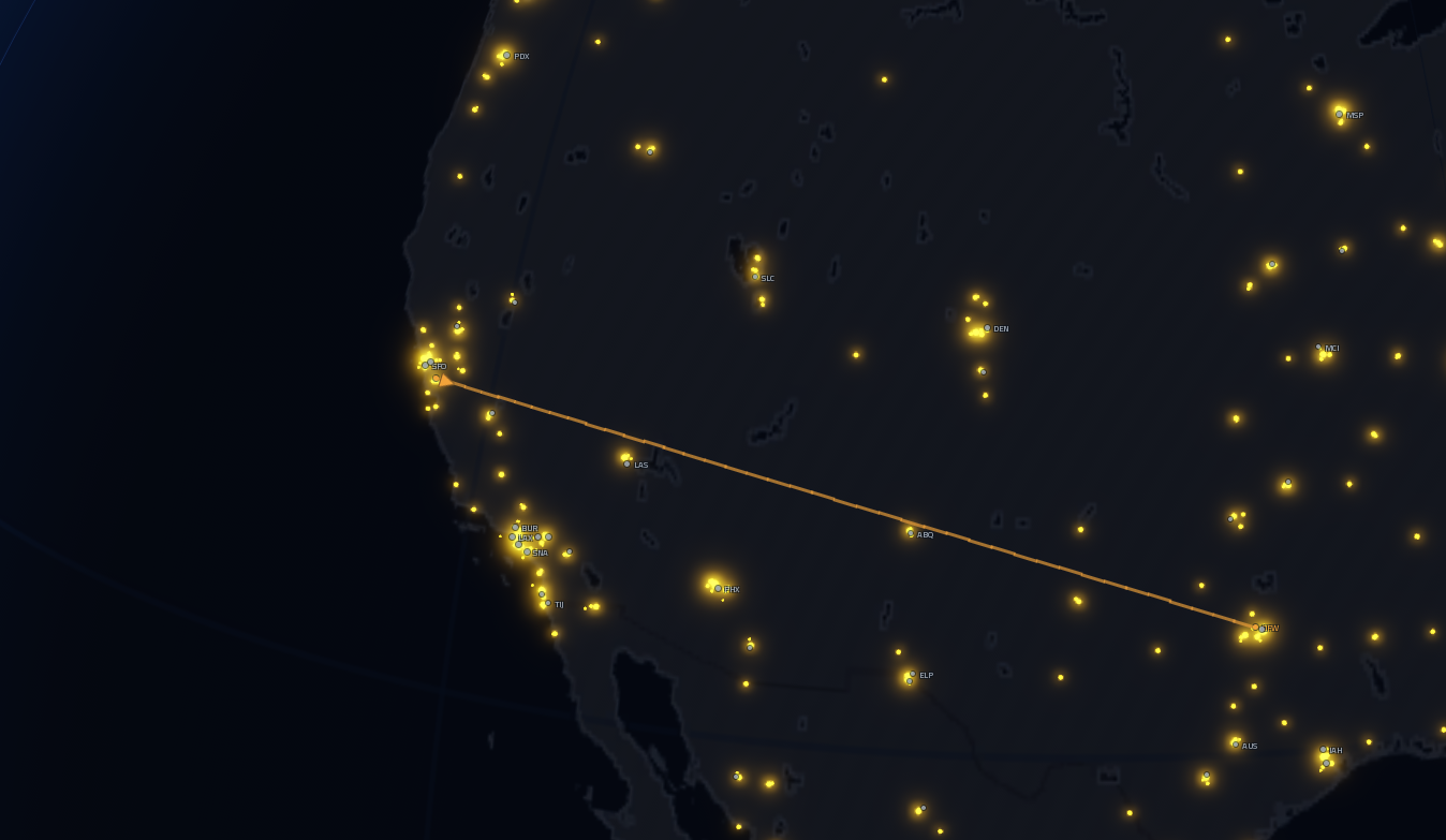 Airline Executive route map with a flight path from SFO to DFW